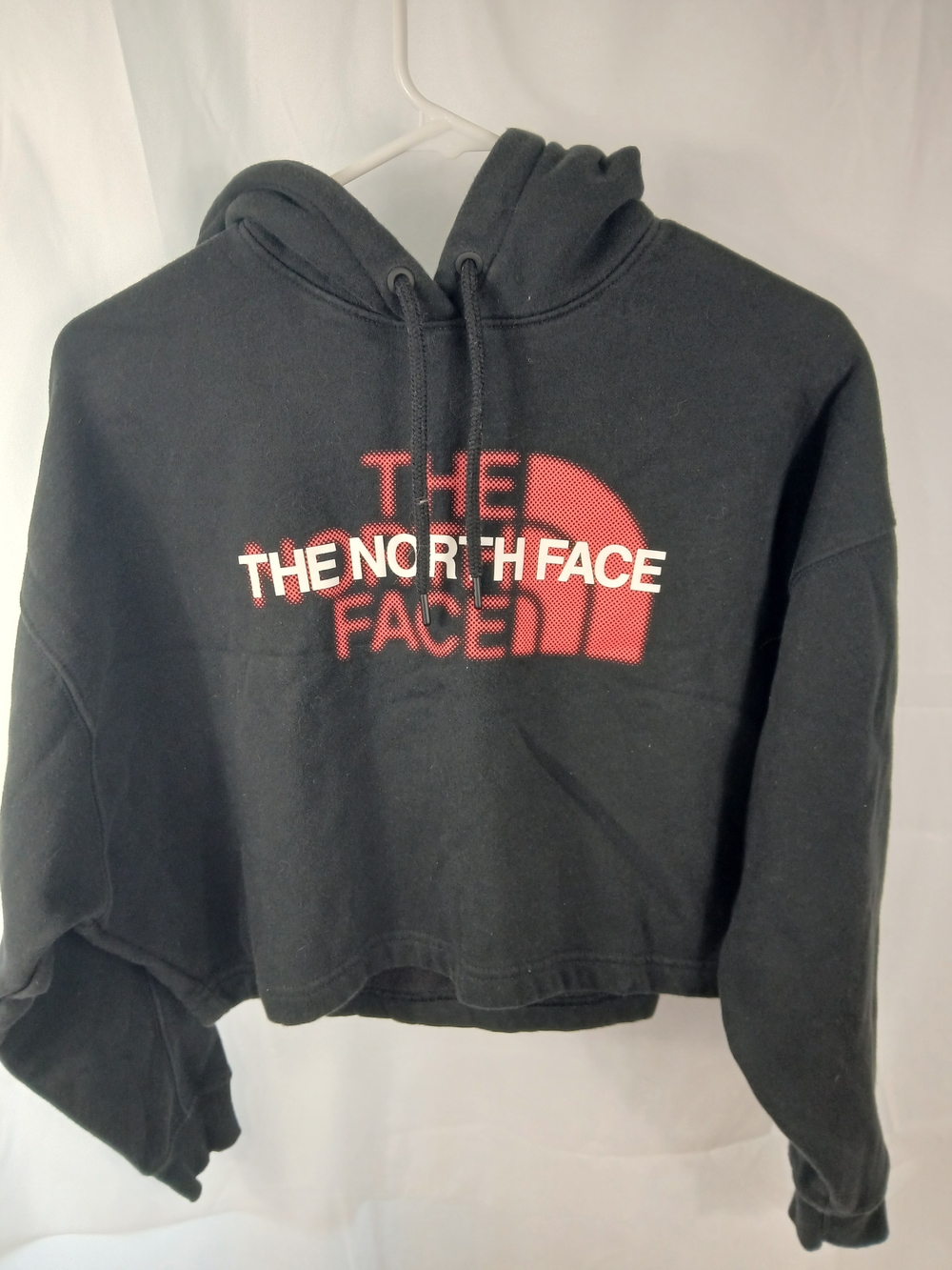 The North Face Black Cropped Hoodie with Red Logo